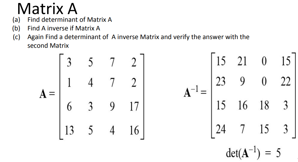 finding the inverse of a matrix with determinant