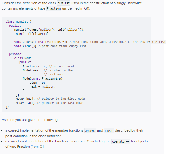 Solved Consider the definition of the class numList used in | Chegg.com