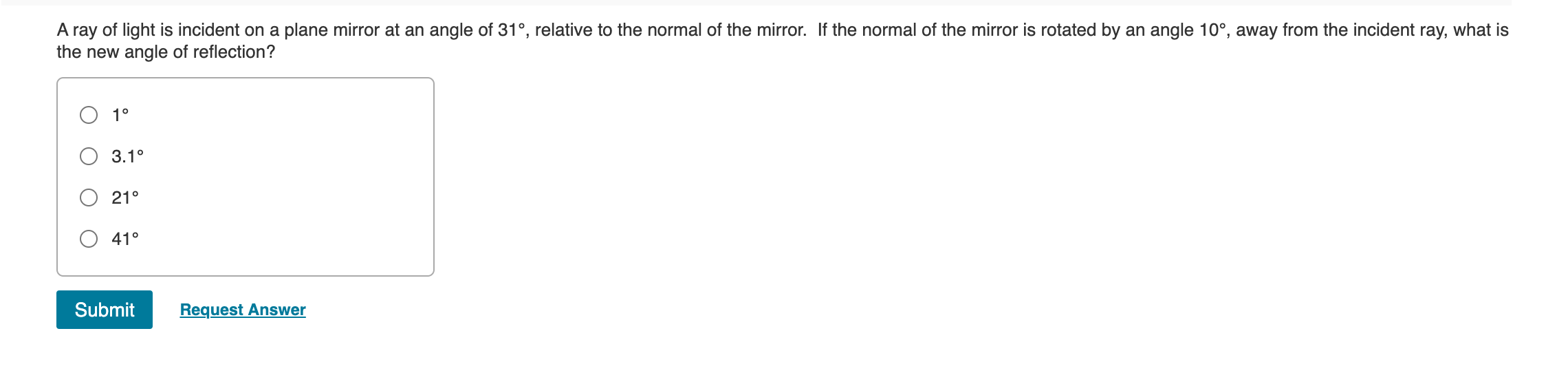 Solved A ray of light is incident on a plane mirror at an | Chegg.com