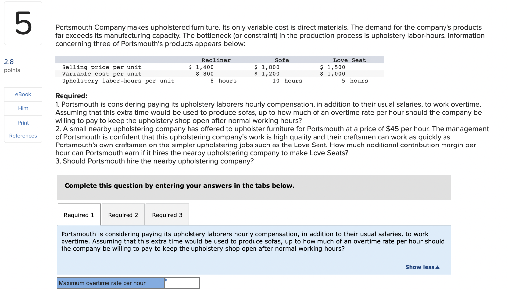 Solved Portsmouth Company makes upholstered furniture. Its