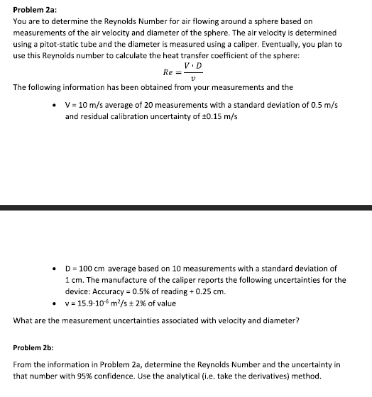 Solved Problem 2a: You are to determine the Reynolds Number | Chegg.com