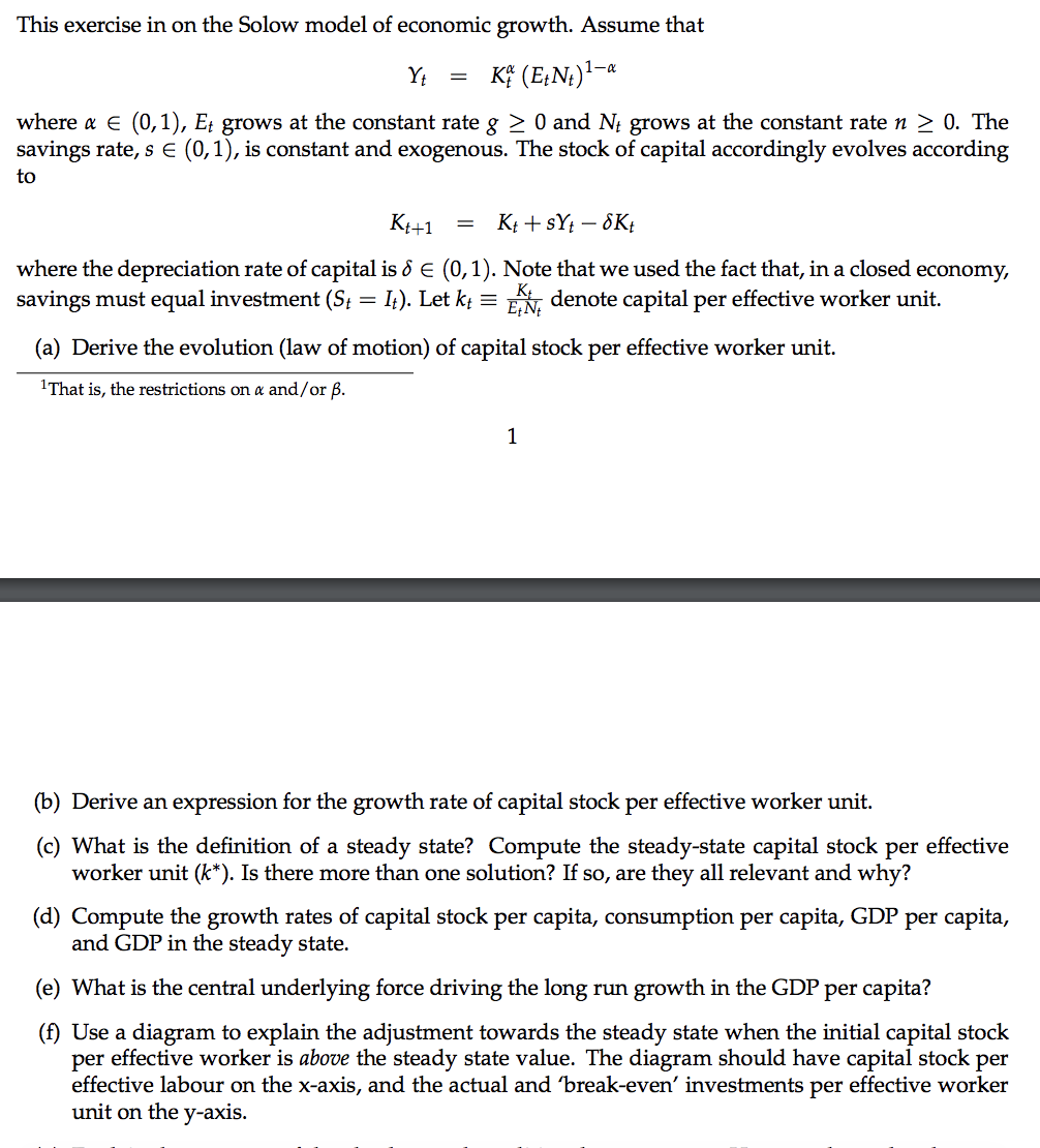 Solved This exercise in on the Solow model of economic | Chegg.com