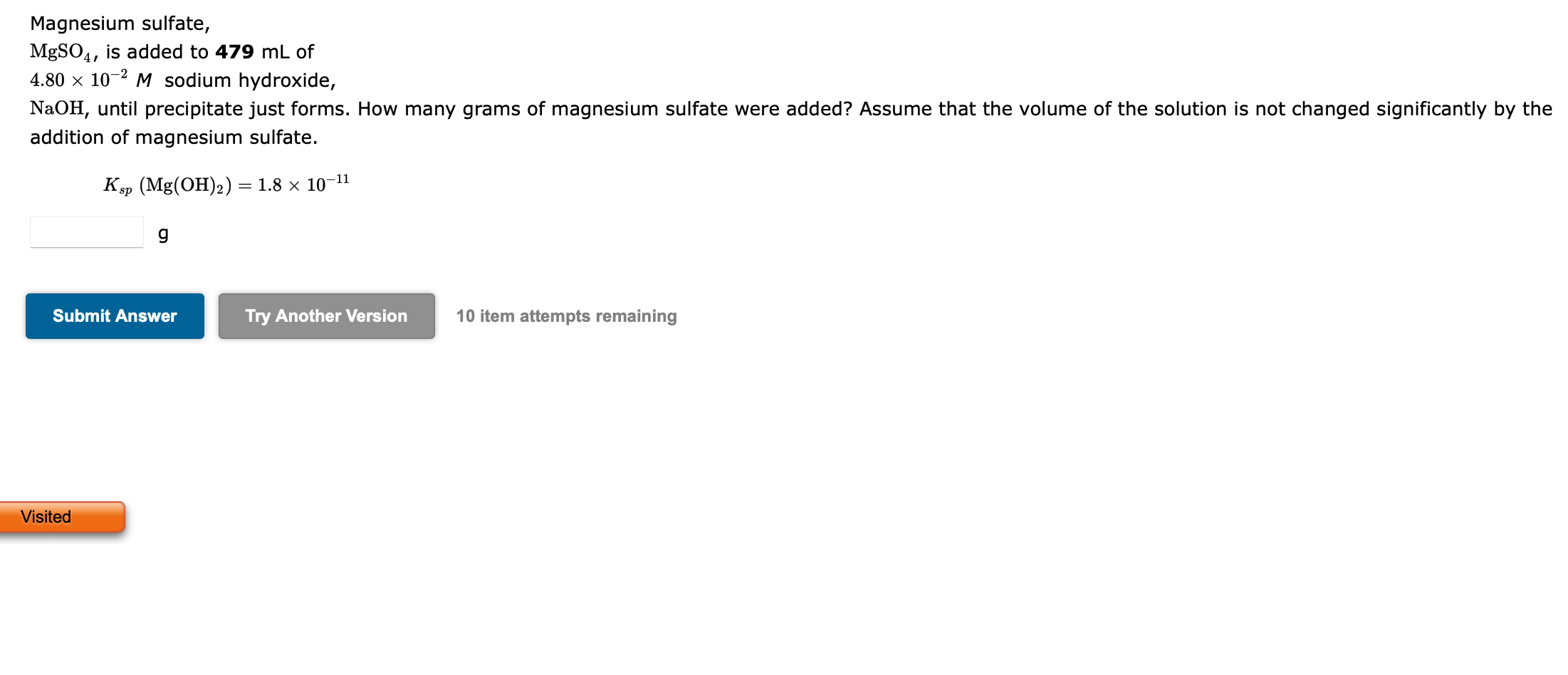 Solved Magnesium sulfate, MgSO4, is added to 479 mL of | Chegg.com