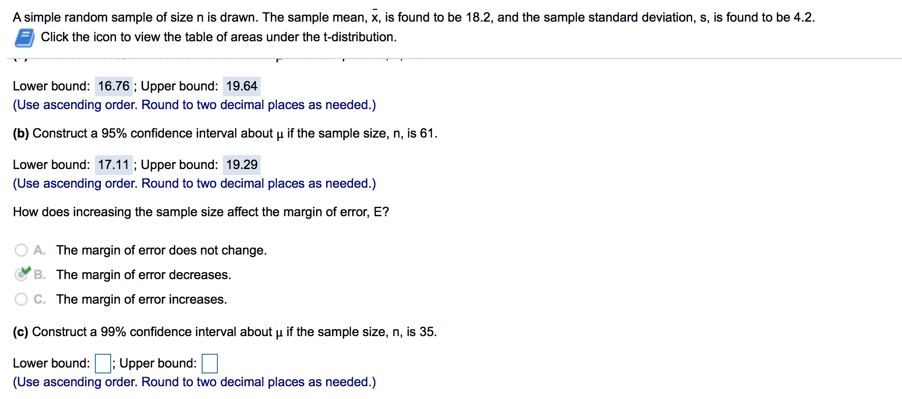 Solved A simple random sample of size n is drawn. The sample | Chegg.com