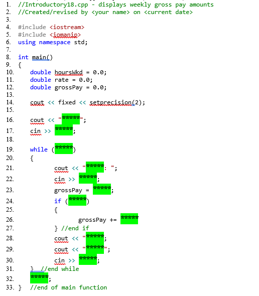 Solved C++ Create a program that displays the weekly gross | Chegg.com