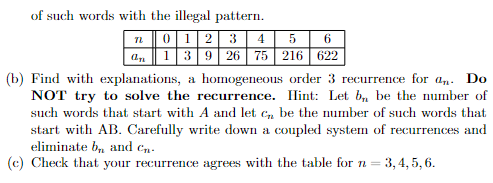 Solved Let A., Be The Number Of Words In A,B,C Of Length N | Chegg.com