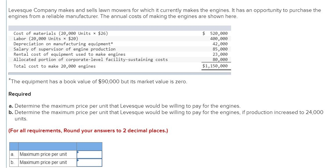 Solved Levesque Company makes and sells lawn mowers for | Chegg.com