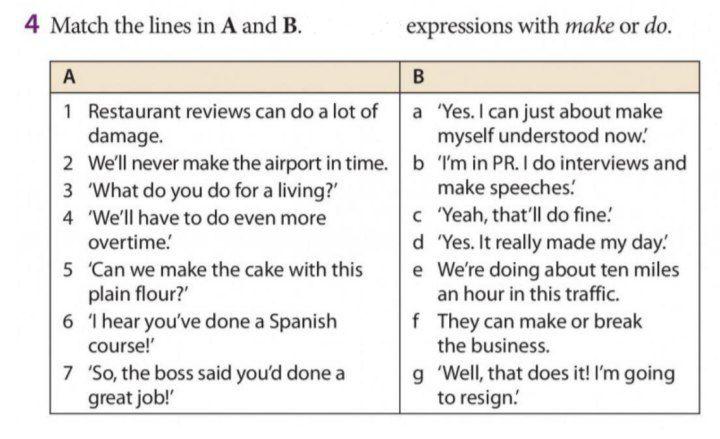 Solved 4 Match The Lines In A And B. Expressions With Make | Chegg.com