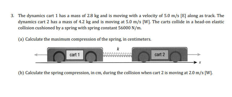 Solved 3. The dynamics cart 1 has a mass of 2.8 kg and is | Chegg.com