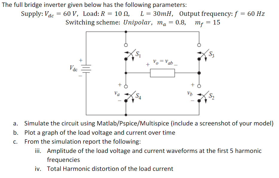 The full bridge inverter given below has the | Chegg.com