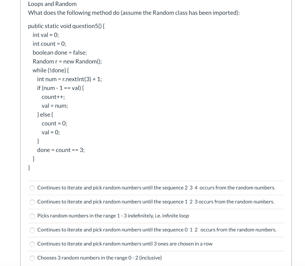 Solved Java Please Help Loops And Random What Does The Fo