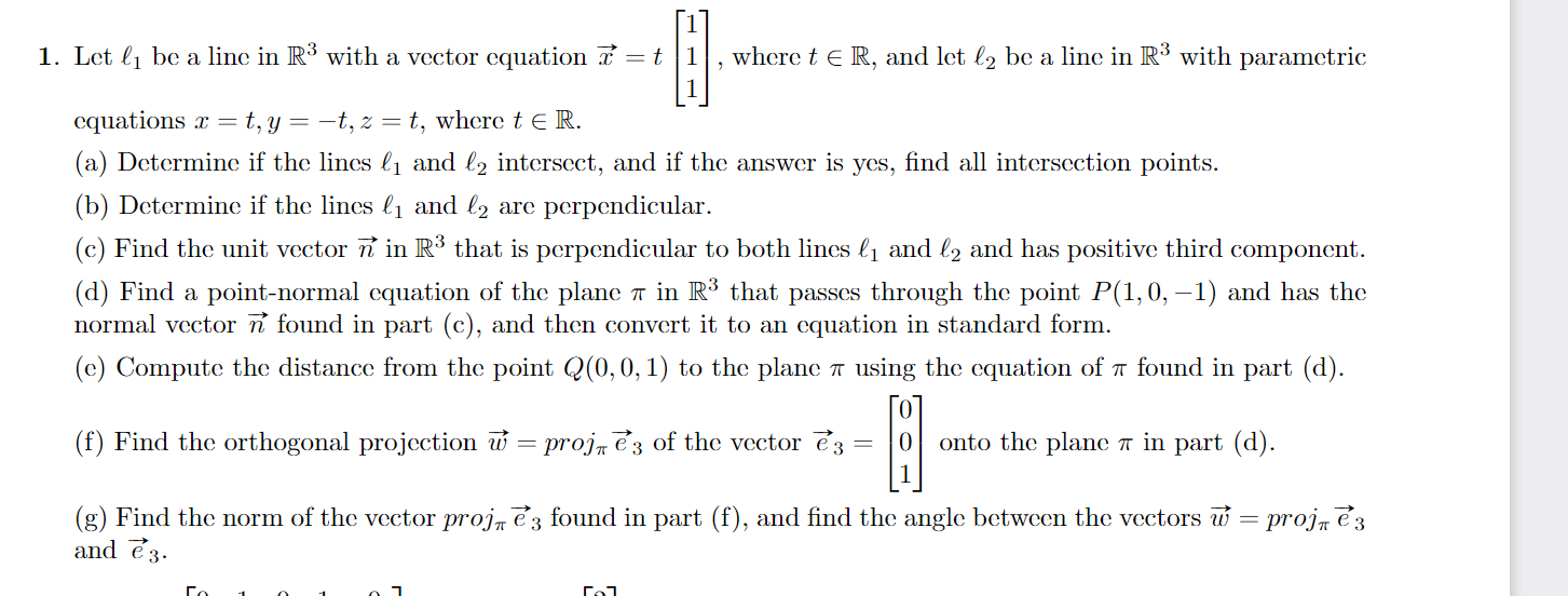 Solved Let ℓ1 be a line in R3 with a vector equation | Chegg.com