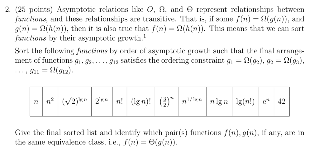 Solved 2 25 Points Asymptotic Relations Like O Q 0 Represent Relationships Functions Relationship Q