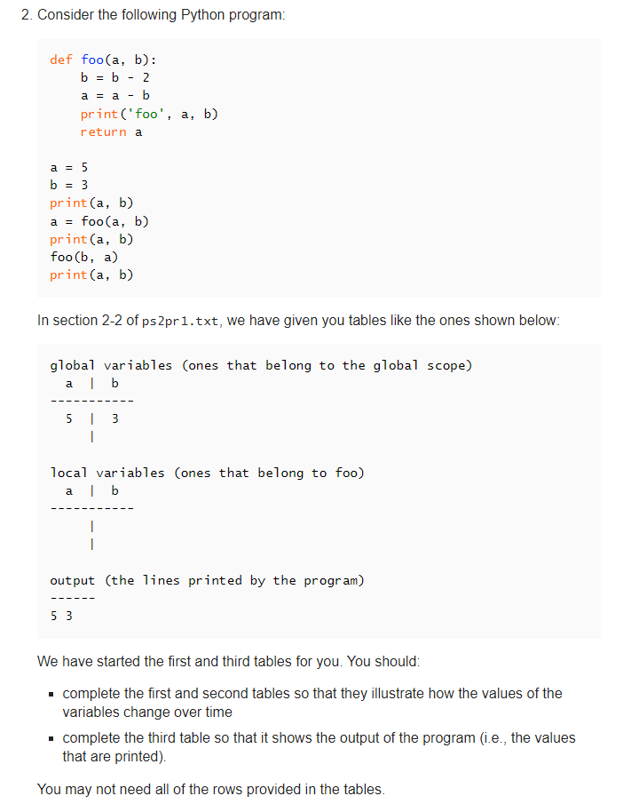 Solved 2. Consider the following Python program: def foo(a, | Chegg.com