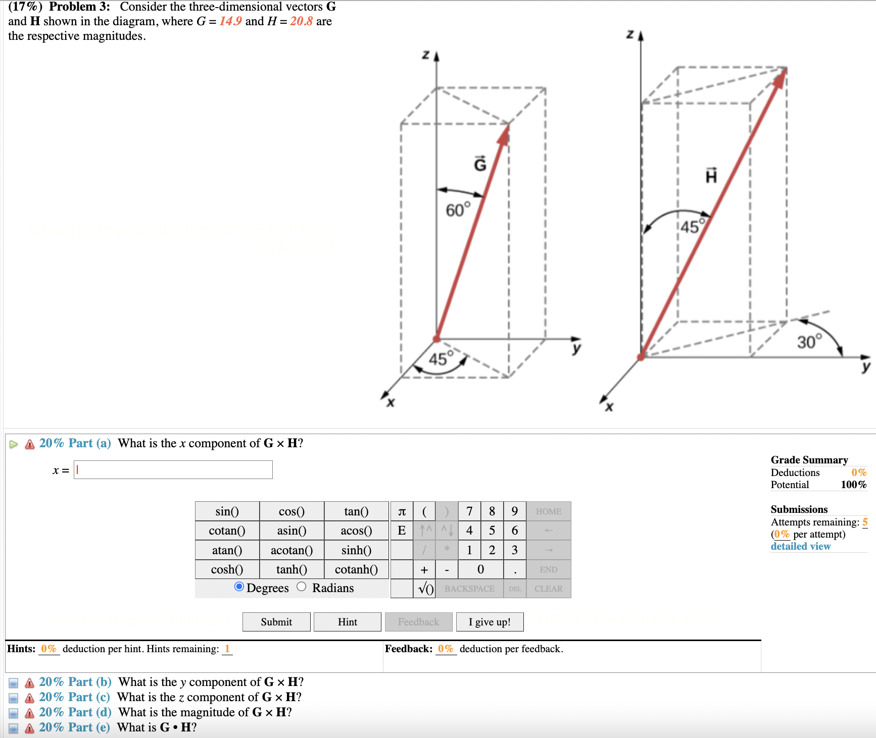 Solved (17\%) Problem 3: Consider The Three-dimensional | Chegg.com