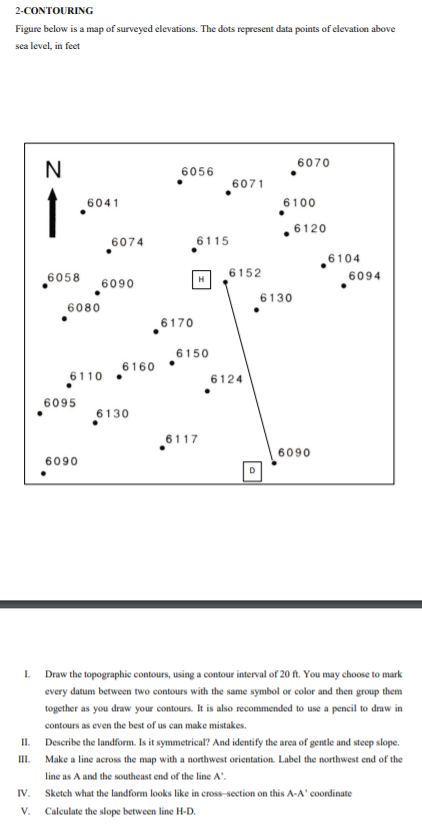 Solved 2-CONTOURING Figure below is a map of surveyed | Chegg.com