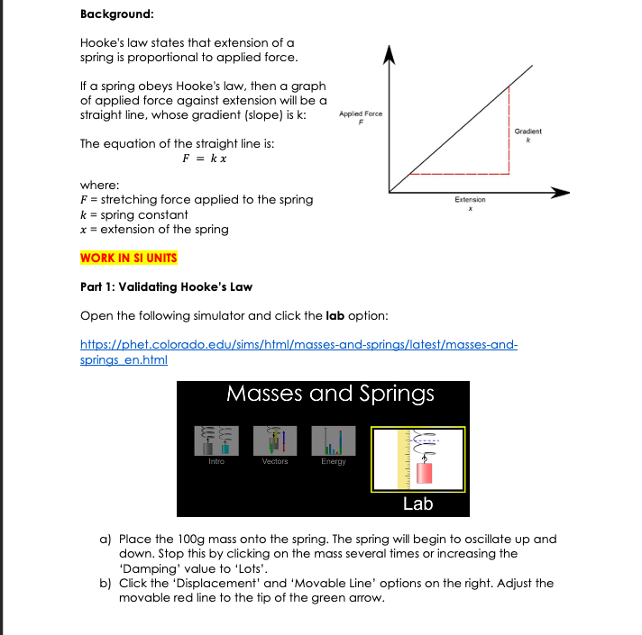 Background: Hooke's law states that extension of a | Chegg.com