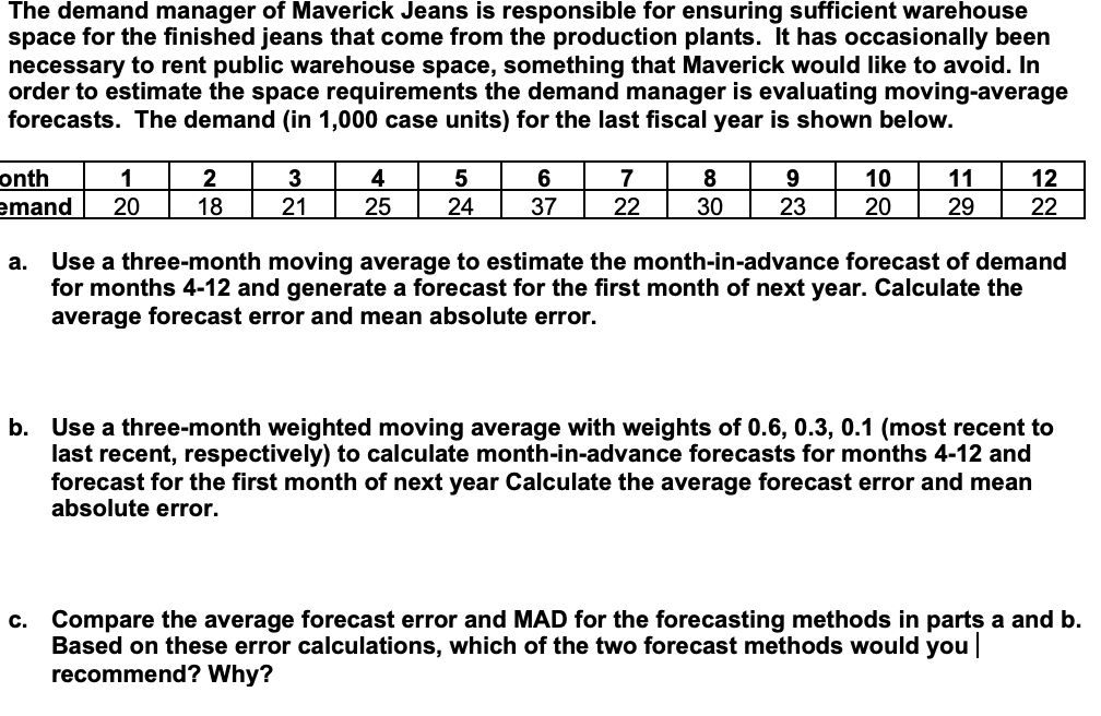 Solved The demand manager of Maverick Jeans is responsible | Chegg.com