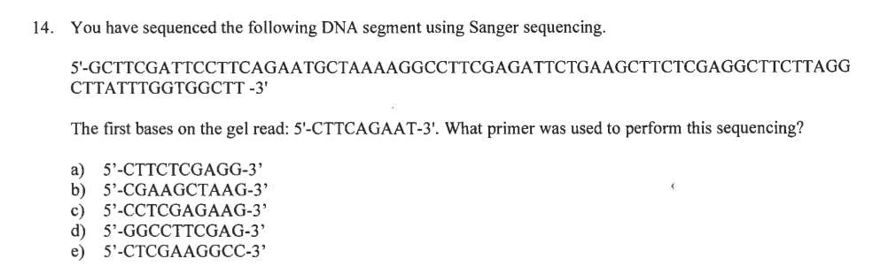 Solved 14. You have sequenced the following DNA segment | Chegg.com