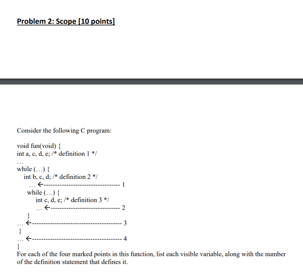 Solved Problem 2: Scope (10 points] Consider the following C | Chegg.com