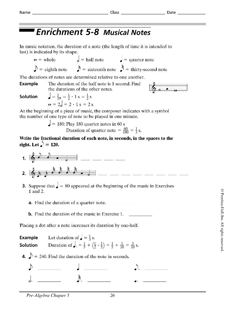 Solved Name Class Date Enrichment 5-8 Musical Notes In music | Chegg.com