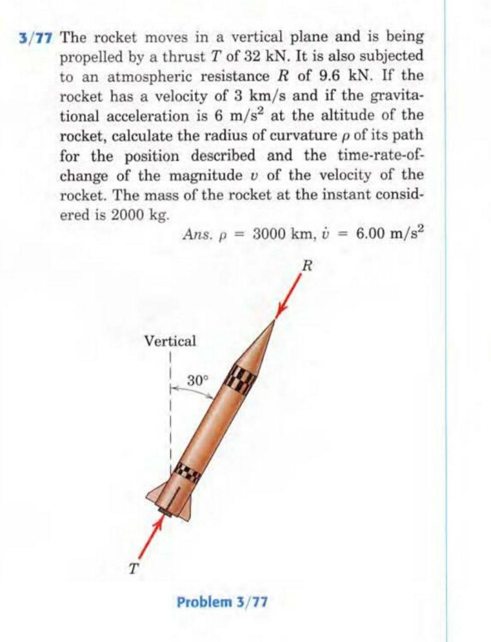 Solved 3/77 The rocket moves in a vertical plane and is | Chegg.com