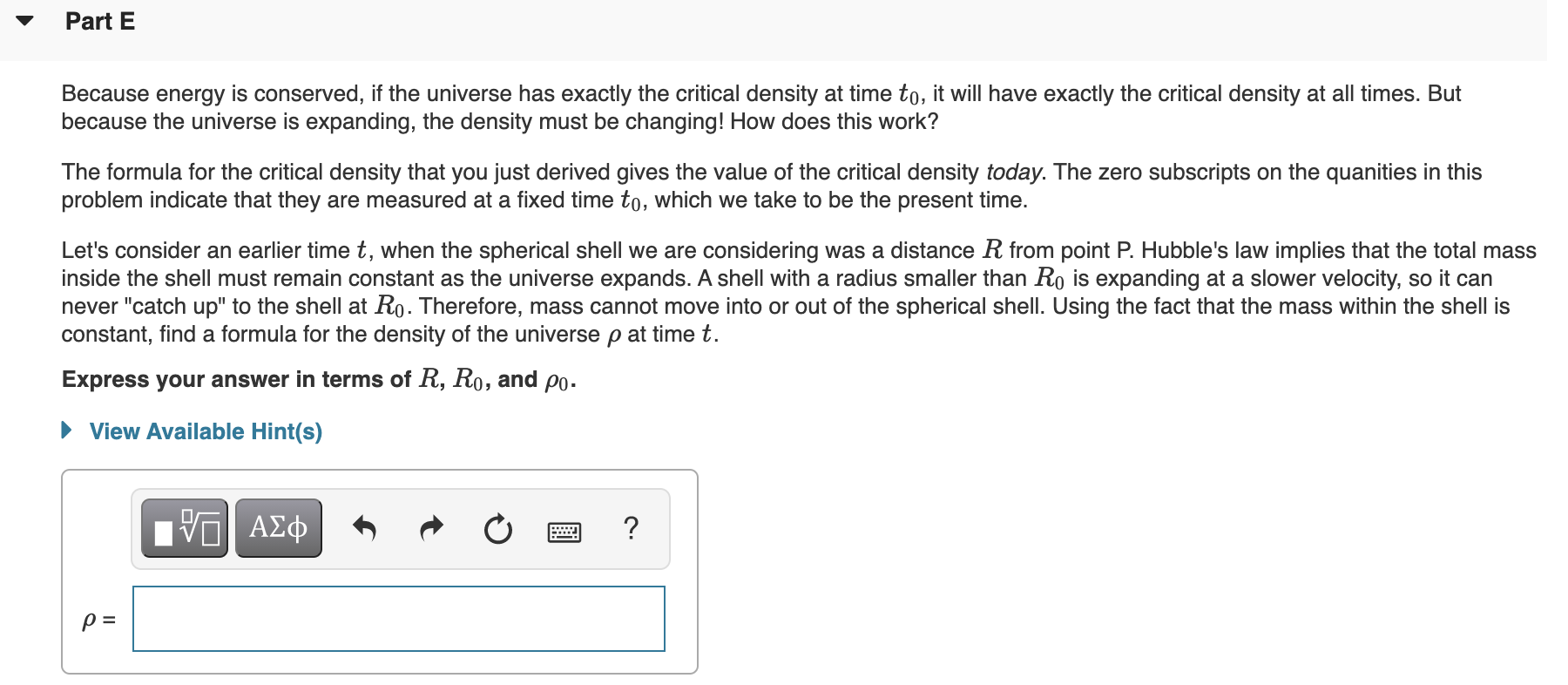 Solved Part E Because energy is conserved, if the universe | Chegg.com