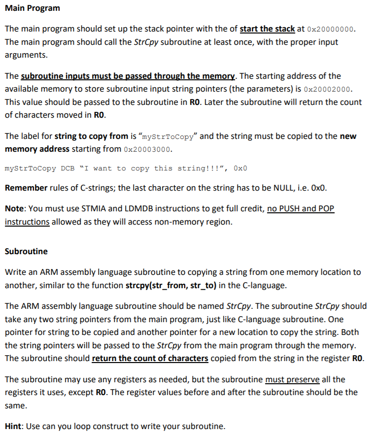 Solved NEED HELP TO WRITE THE ARM LANGUAGE PROGRAM IN | Chegg.com