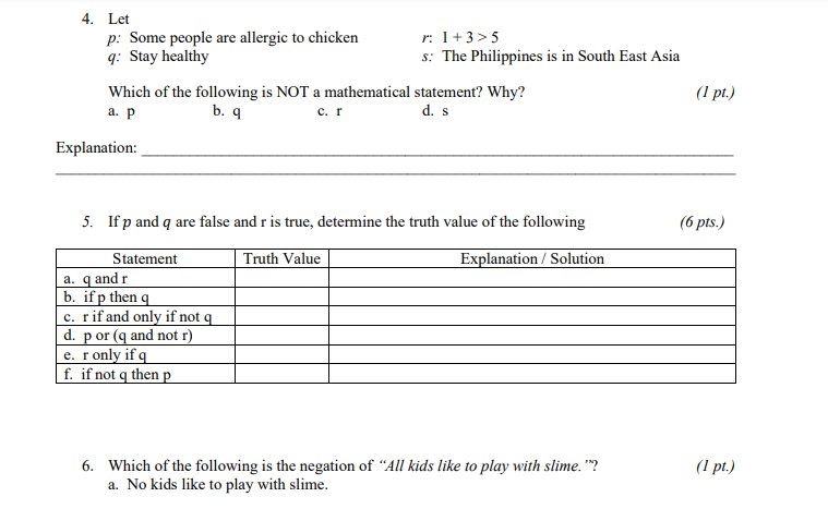 Solved 4. Let p: Some people are allergic to chicken r: 1+3> | Chegg.com