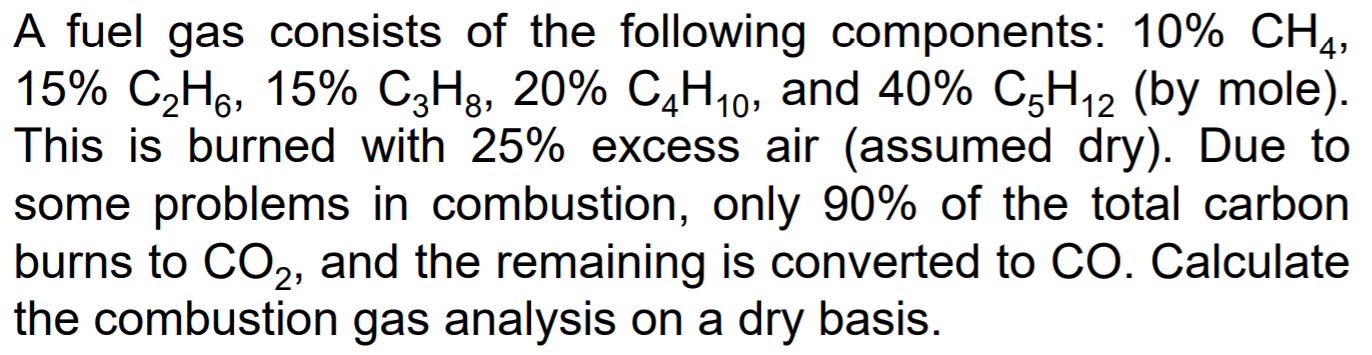 A fuel gas consists of the following components: 10% | Chegg.com