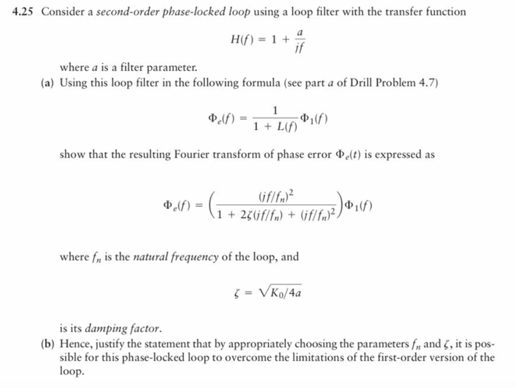 4.25 Consider a second-order phase-locked loop using | Chegg.com