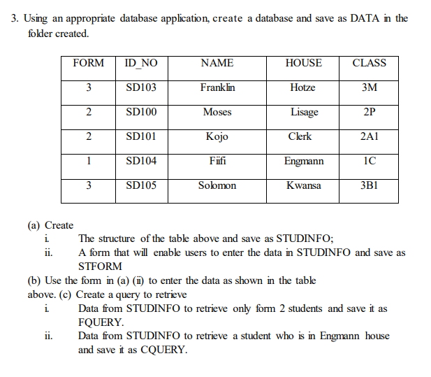Solved 3. Using an appropriate database application, create | Chegg.com