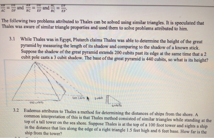 Solved 3.1 While Thales was in Egypt Plutarch claims Thales