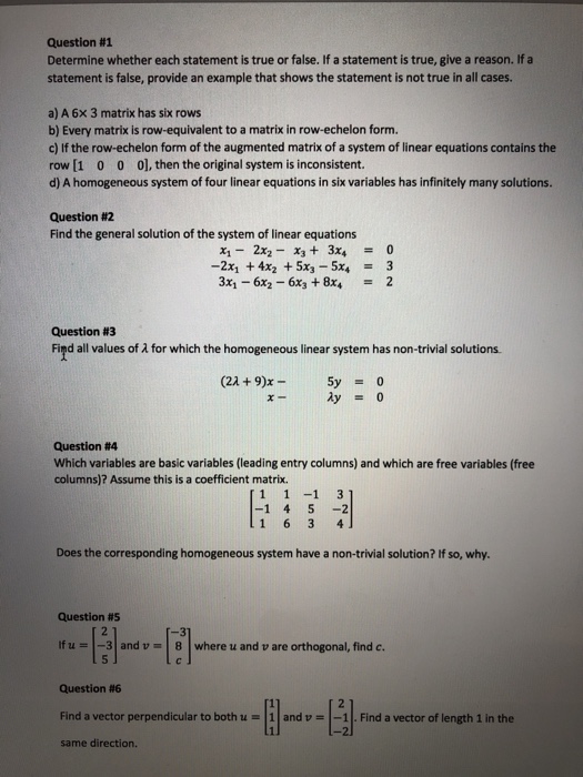 Solved Question #1 Determine whether each statement is true | Chegg.com