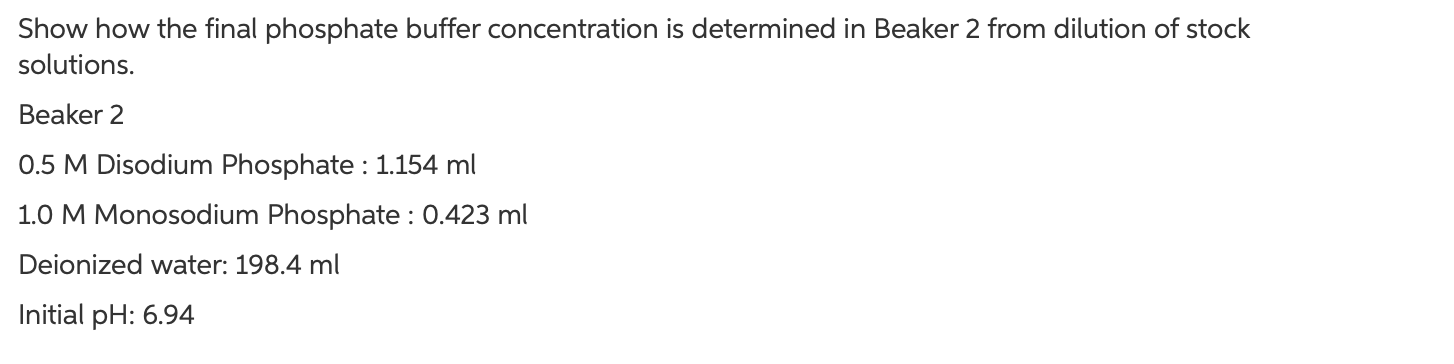 Solved Show how the final phosphate buffer concentration is | Chegg.com