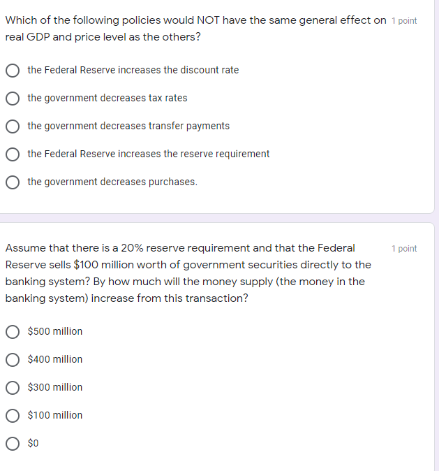 Solved Which of the following policies would NOT have the | Chegg.com