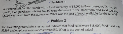 Solved (2.- Problem 1 A Restaurantskarted The Month With A | Chegg.com