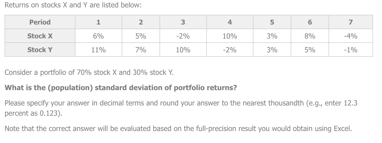 Solved Returns on stocks X and Y are listed below Consider