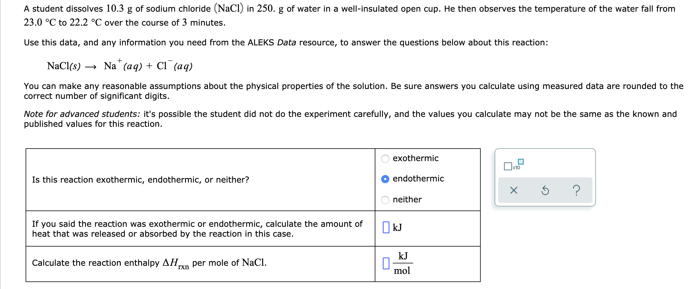 Solved A student dissolves 10.3 g of sodium chloride (NaCl)