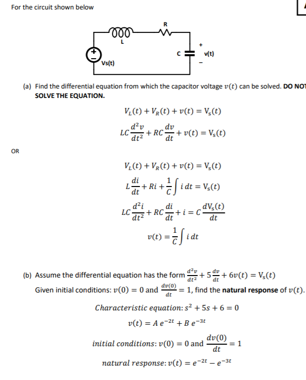 Solved For The Circuit Shown Below R 000 L V T Vs T A Chegg Com