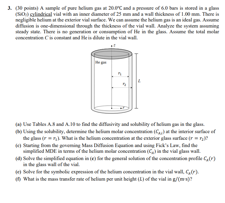 Solved 3. (30 points) A sample of pure helium gas at 20.0°C | Chegg.com