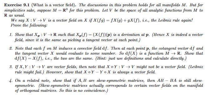 Solved Exercise 9.1 (What is a vector field). The | Chegg.com