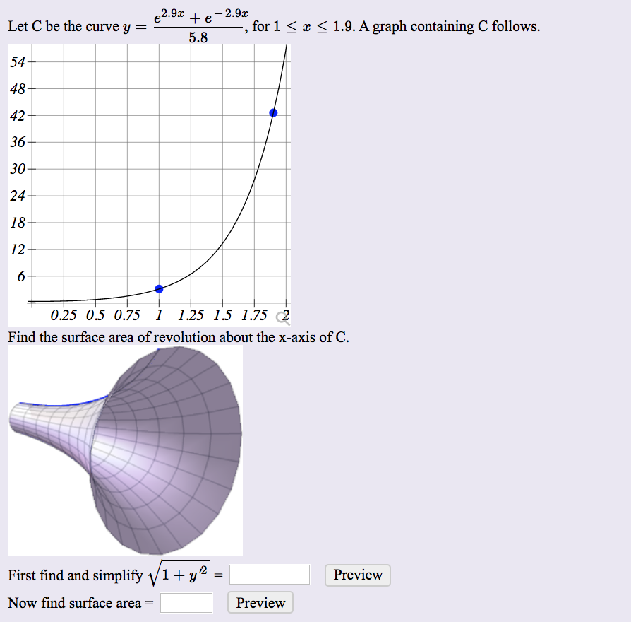 Solved Let C Be The Curve Y E2 9 2 E 2 92 For 1 X Chegg Com