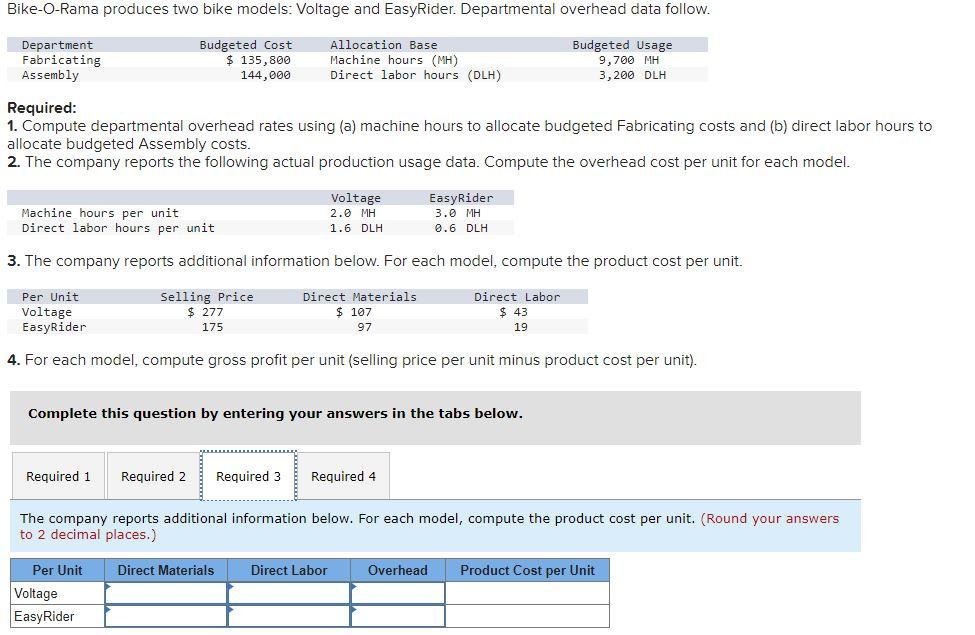 Solved BikeORama produces two bike models Voltage and