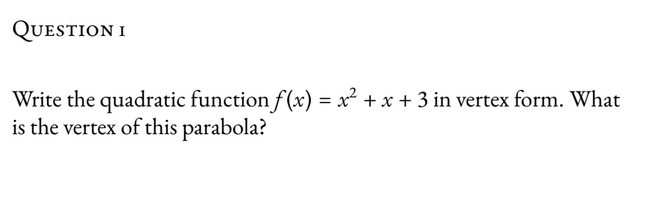 write the quadratic function f x 8x 3 in vertex form