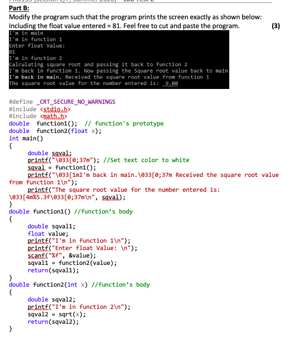 Solved (3) Part B: Modify the program such that the program | Chegg.com