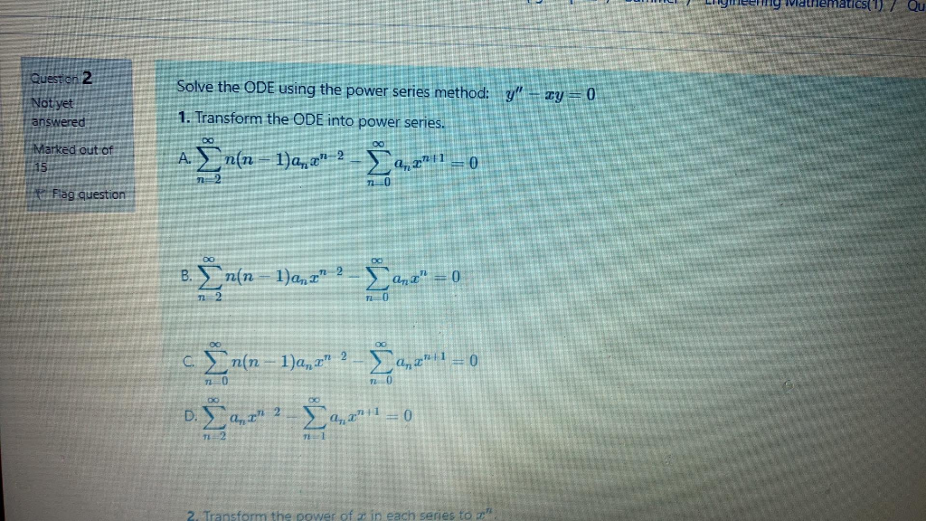 Solved UCS(1). / Qu Question 2 Solve the ODE using the power | Chegg.com