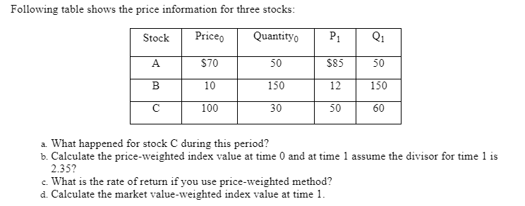 Solved ou are asked to create a table for stock prices with