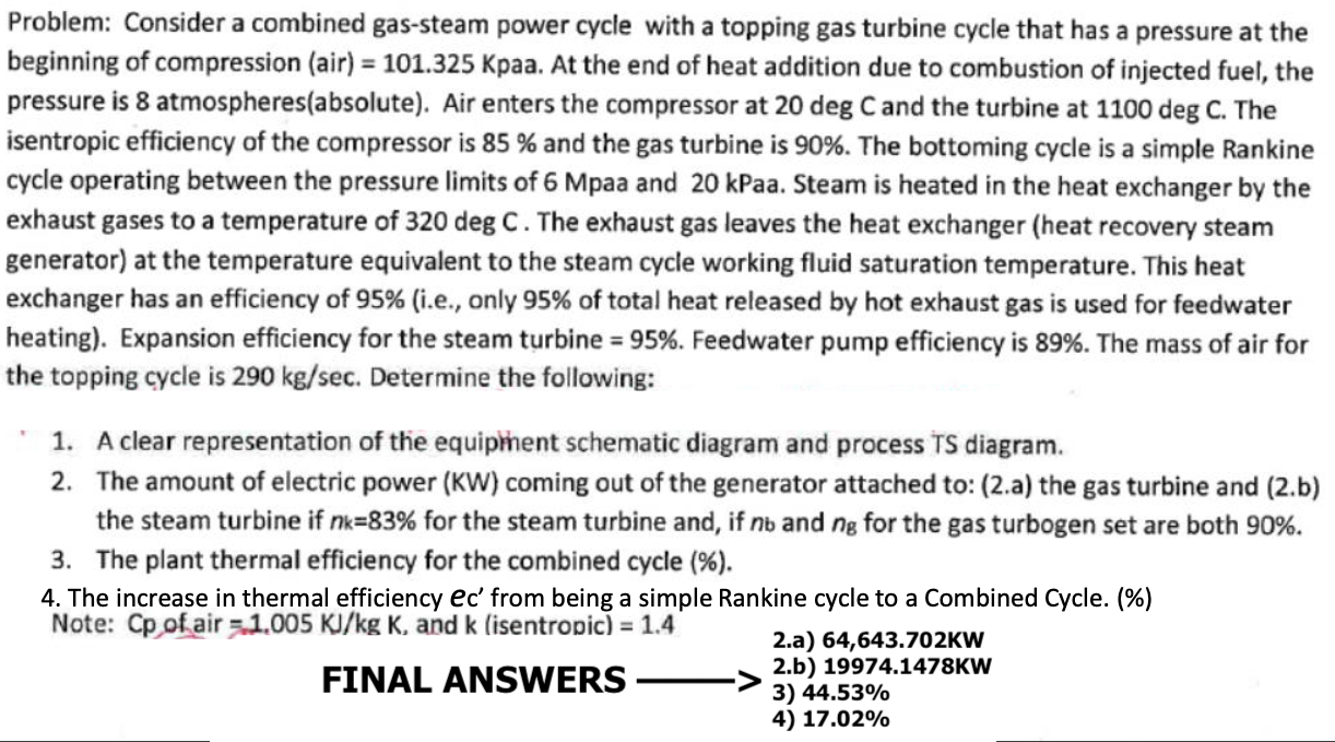 Solved Problem Consider a combined gassteam power cycle