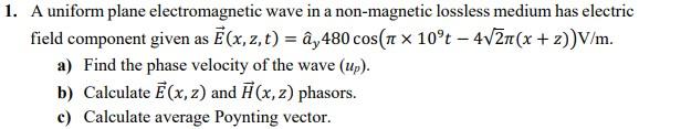 Solved A uniform plane electromagnetic wave in a | Chegg.com